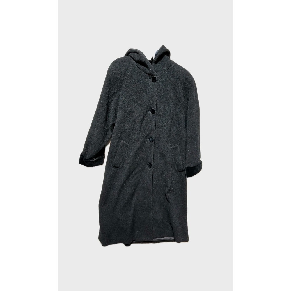 herman kay wool coat Vintage Women's  Black Petire Large Hooded